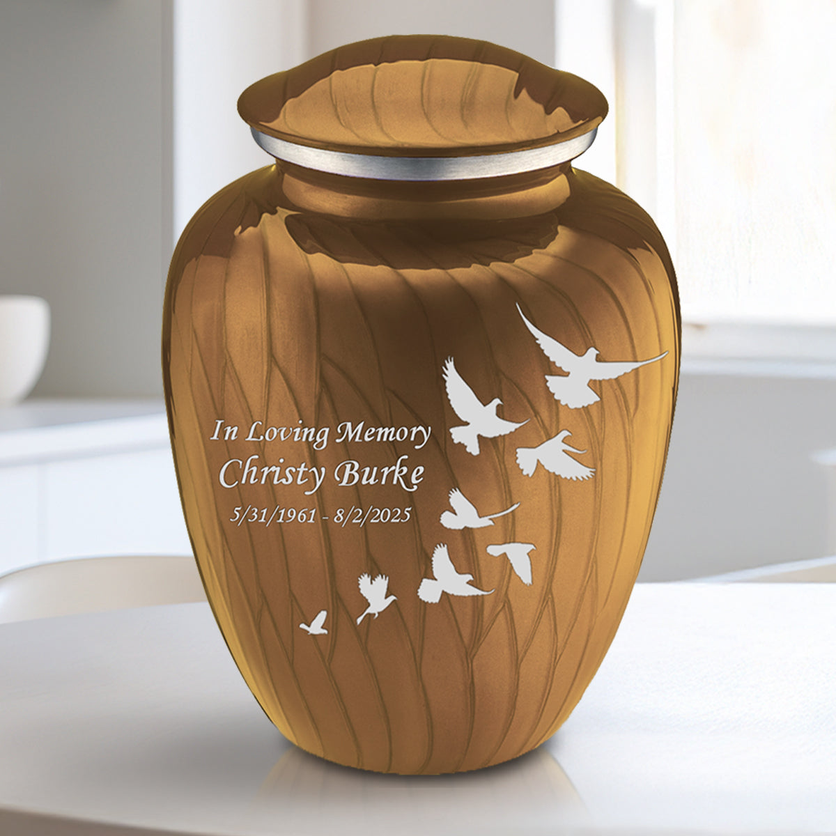 Medium Embrace Pearl Gold Doves Cremation Urn