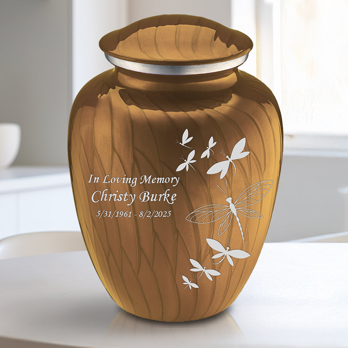 Medium Embrace Pearl Gold Dragonflies Cremation Urn