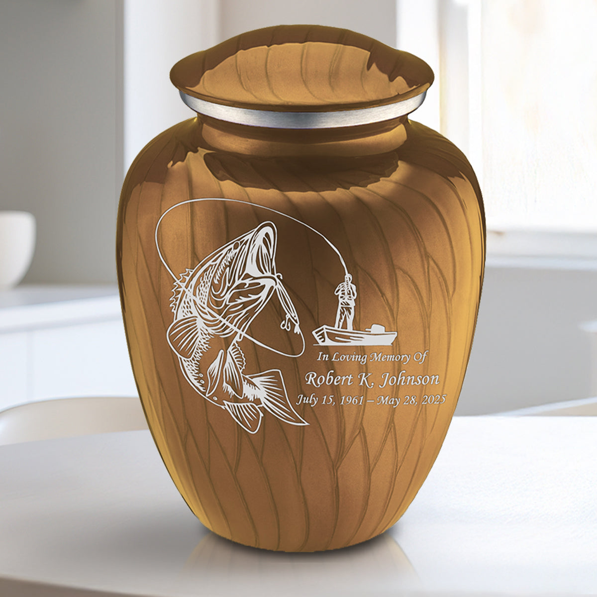 Medium Embrace Pearl Gold Fishing Cremation Urn