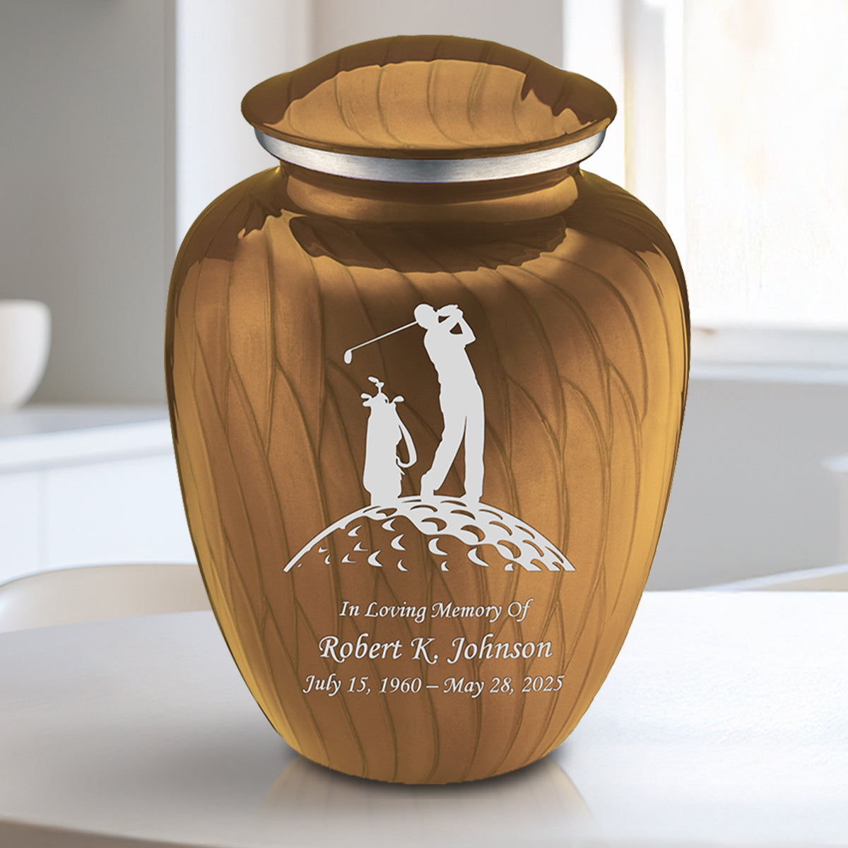 Medium Embrace Pearl Gold Golf Cremation Urn