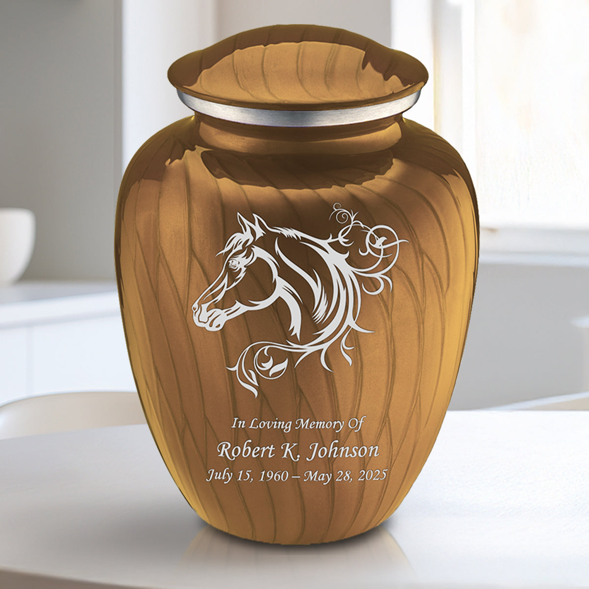 Medium Embrace Pearl Gold Horse Cremation Urn