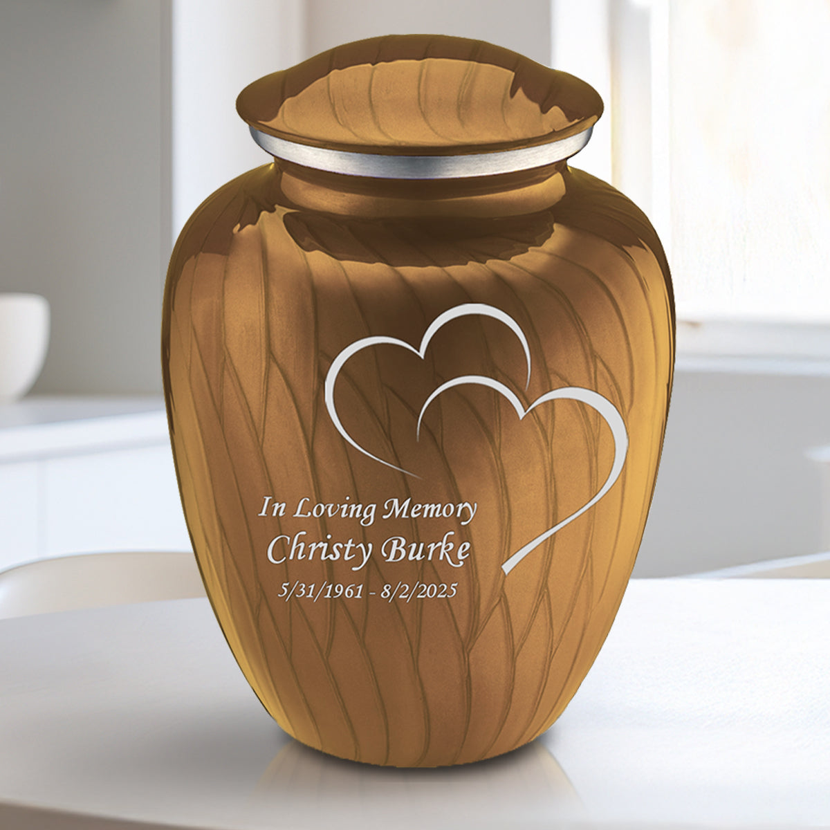Medium Embrace Pearl Gold Hearts Cremation Urn