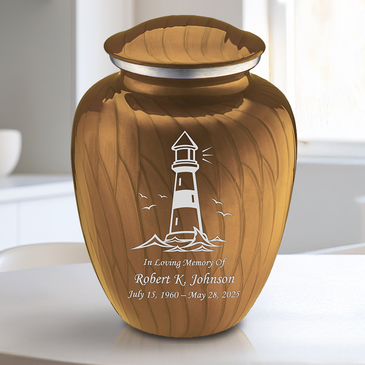 Medium Embrace Pearl Gold Lighthouse Cremation Urn