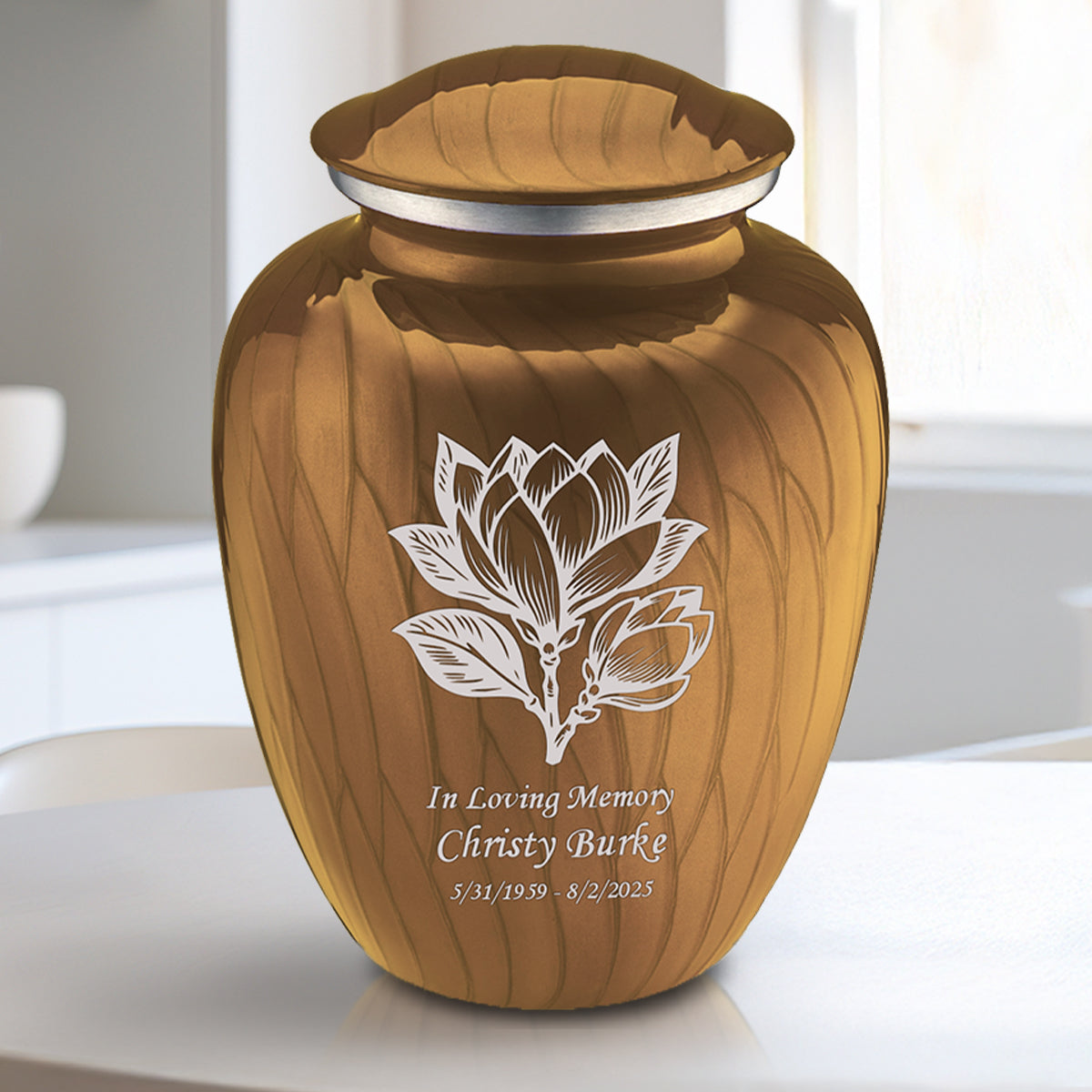 Medium Embrace Pearl Gold Magnolia Flower Cremation Urn