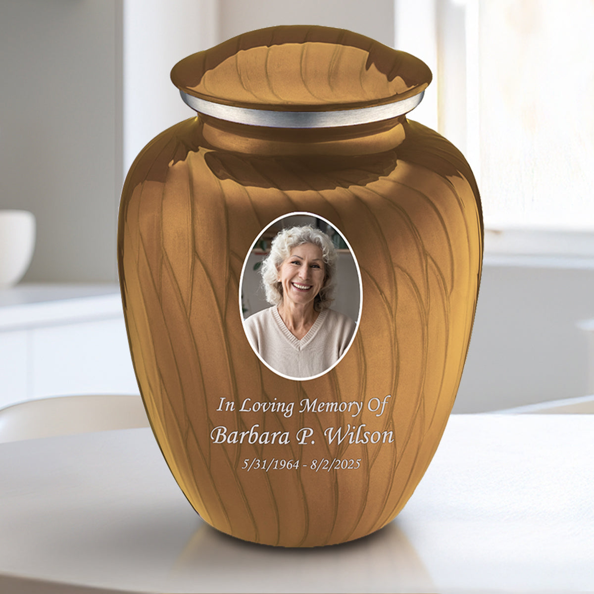 Medium Embrace Pearl Gold Portrait Cremation Urn