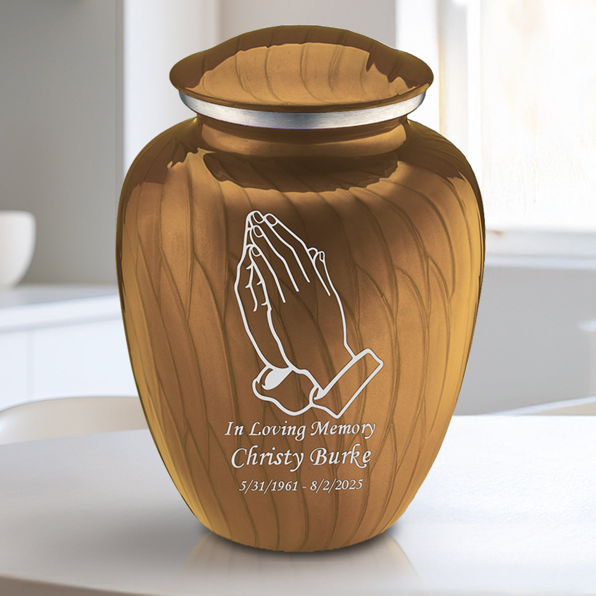 Medium Embrace Pearl Gold Praying Hands Cremation Urn