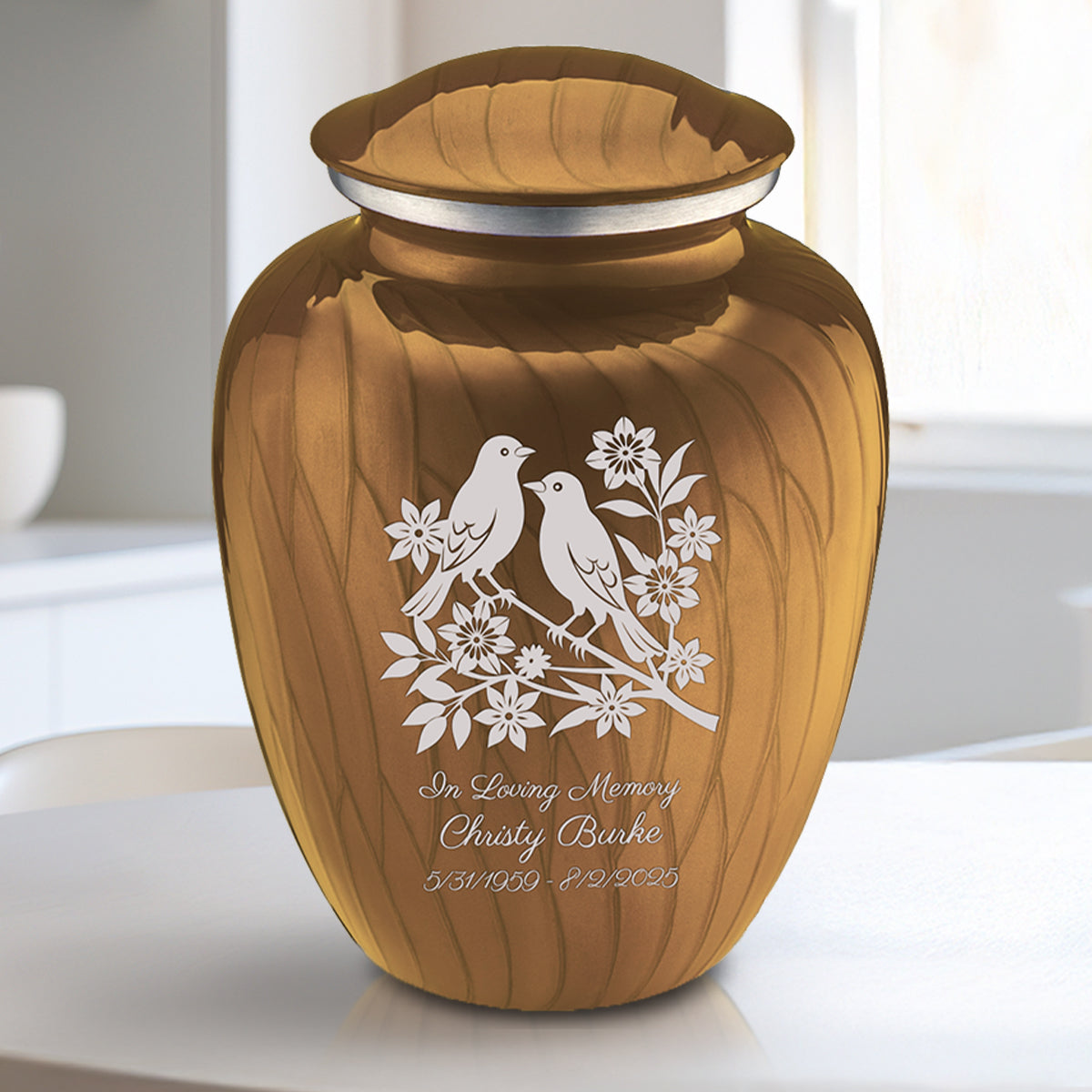 Medium Embrace Pearl Gold Songbirds Cremation Urn