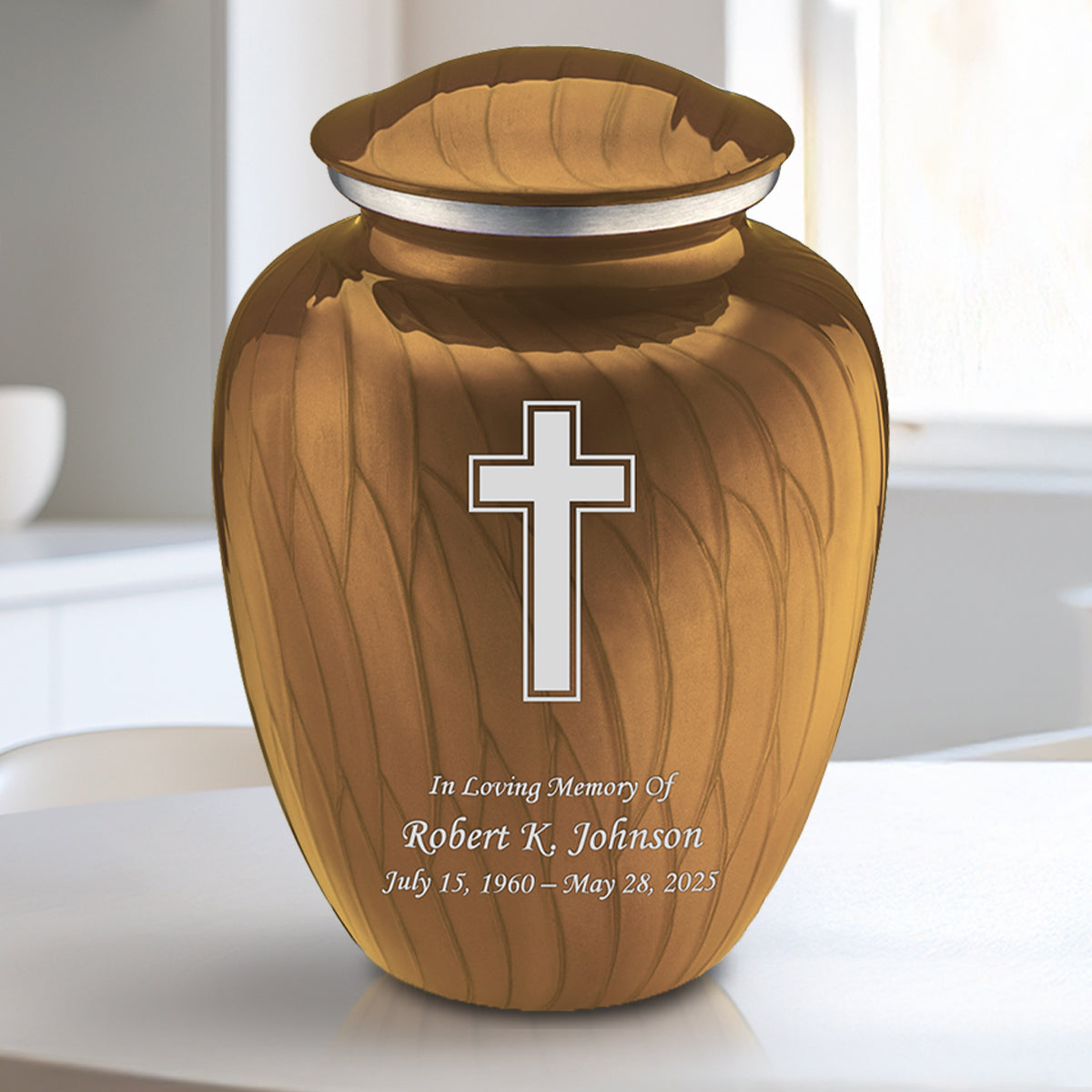 Medium Embrace Pearl Gold Simple Cross Cremation Urn