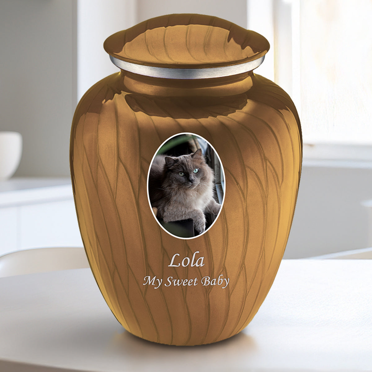 Medium Pet Embrace Pearl Gold Portrait Cremation Urn