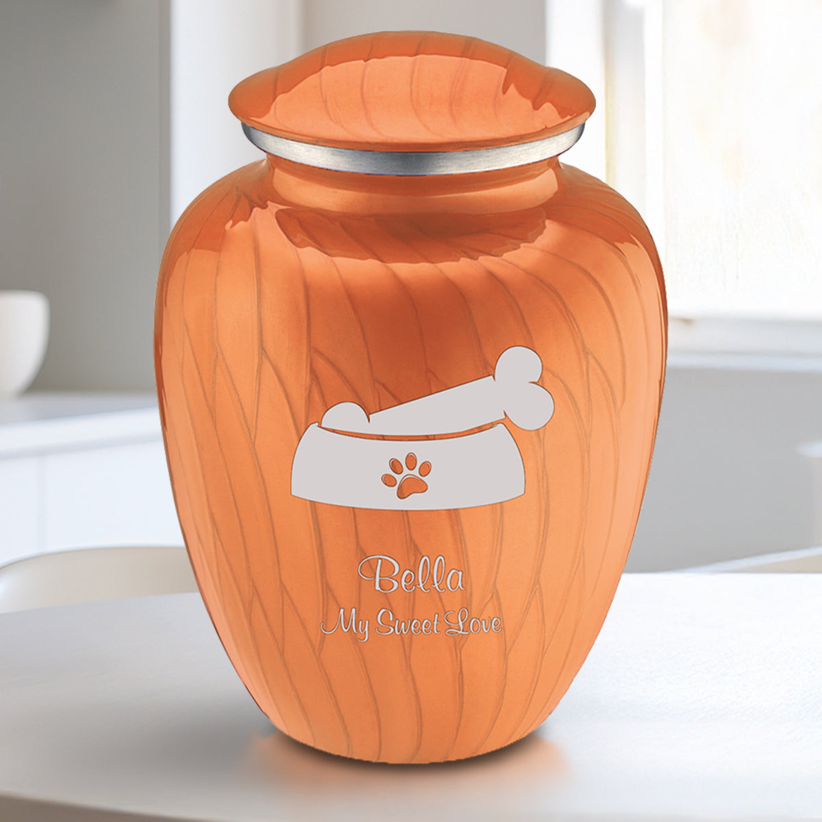 Medium Embrace Pearl Orange Pet Dog Bone Cremation Urn