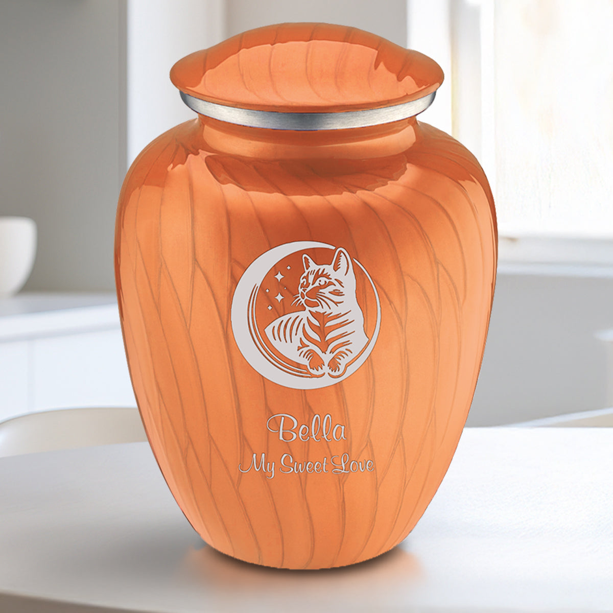 Medium Embrace Pearl Orange Pet Cute Cat Cremation Urn