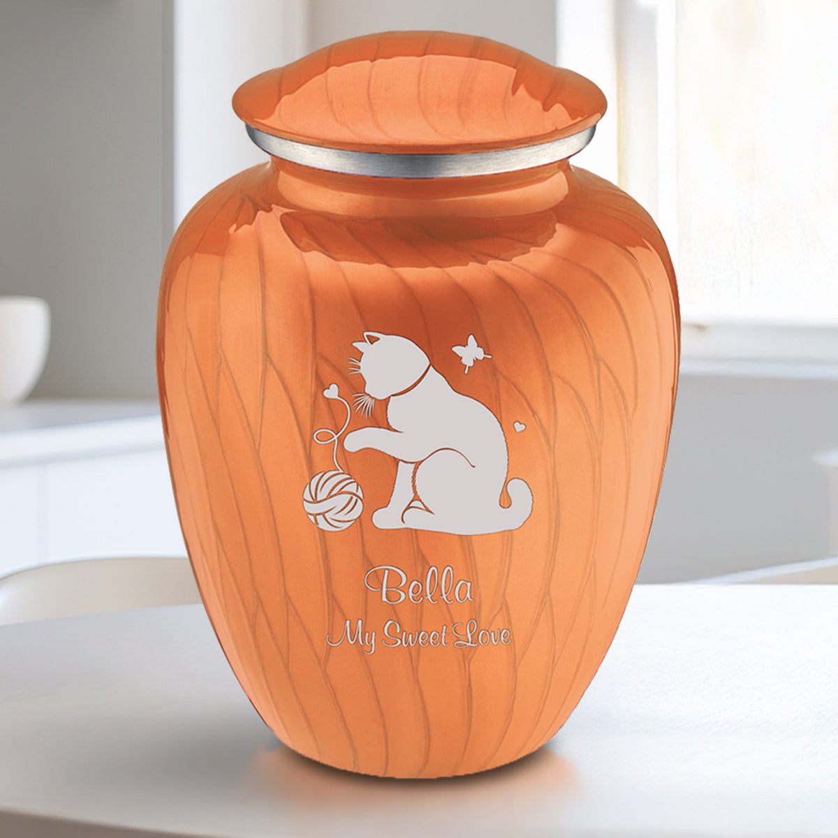 Medium Embrace Pearl Orange Pet Fun Cat Cremation Urn