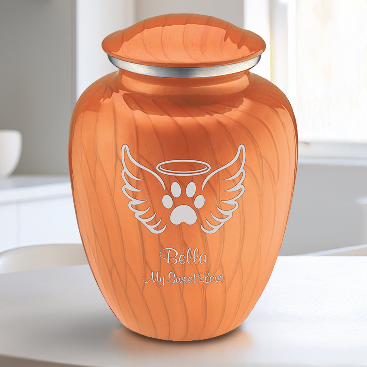 Medium Embrace Pearl Orange Pet Angel Wings Cremation Urn