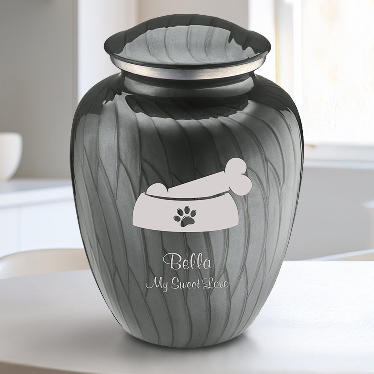 Medium Embrace Pearl Silver Pet Dog Bone Cremation Urn