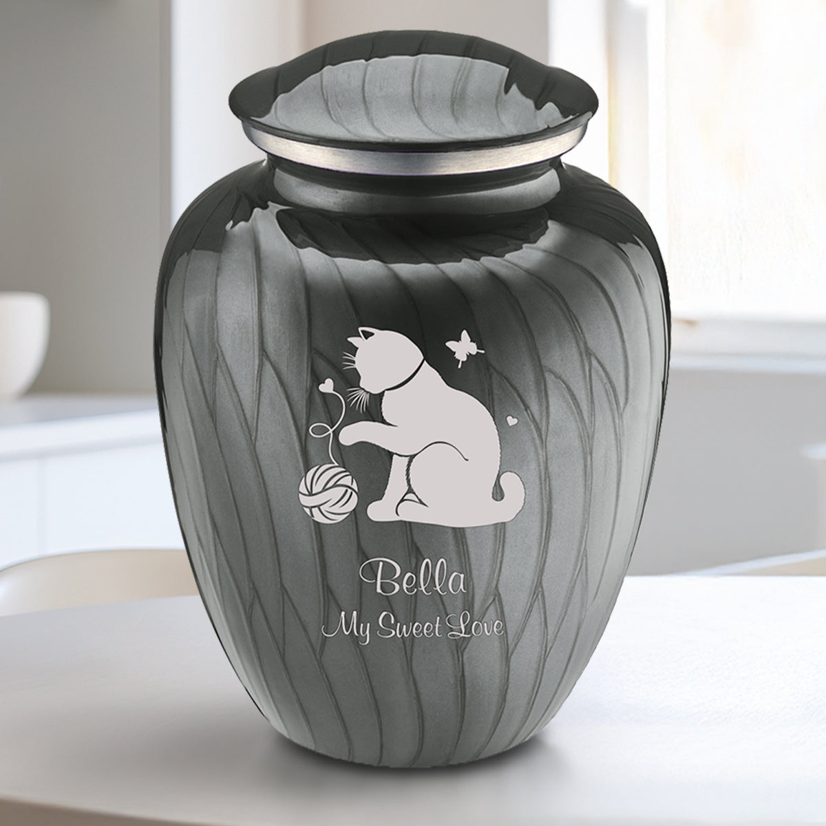 Medium Embrace Pearl Silver Pet Fun Cat Cremation Urn