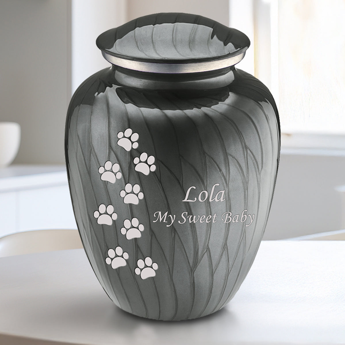 Medium Embrace Pearl Silver Walking Paws Pet Cremation Urn