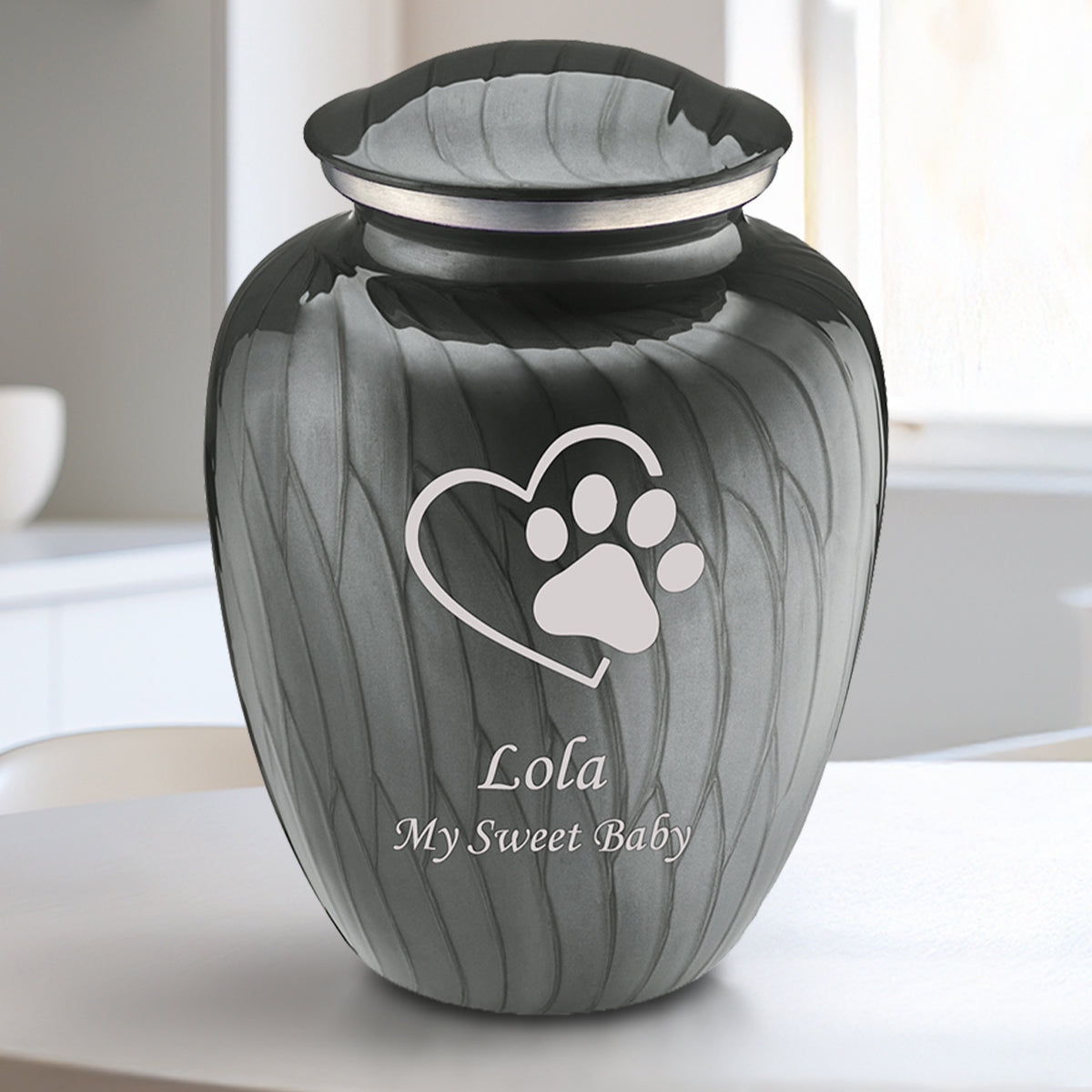 Medium Embrace Pearl Silver Single Paw Heart Pet Cremation Urn