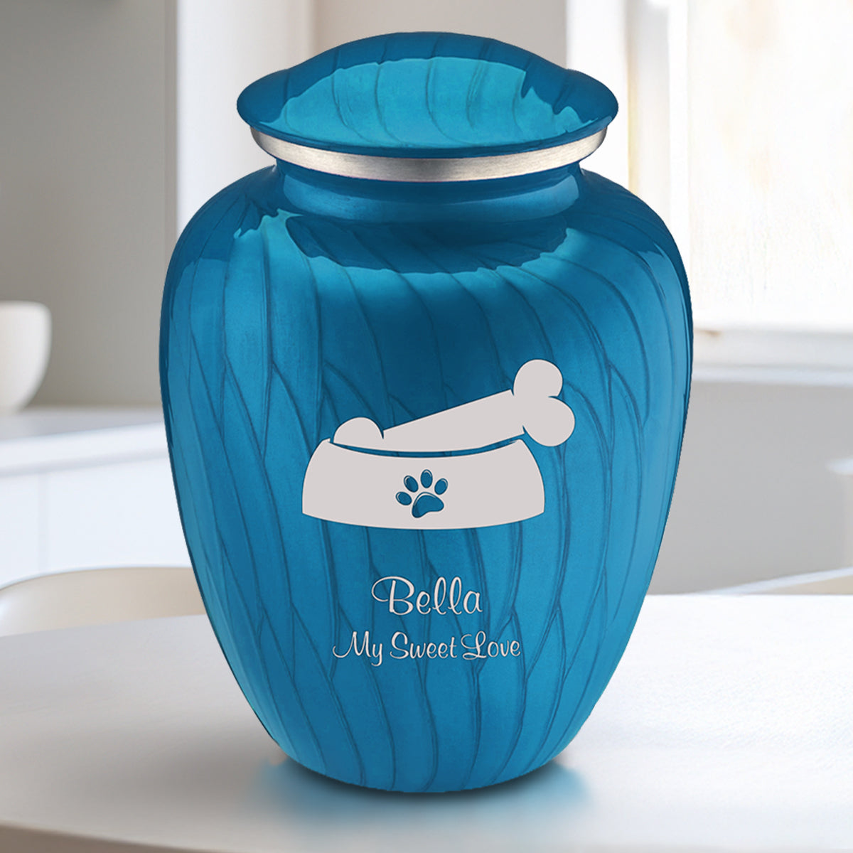 Medium Embrace Pearl Racing Blue Pet Dog Bone Cremation Urn