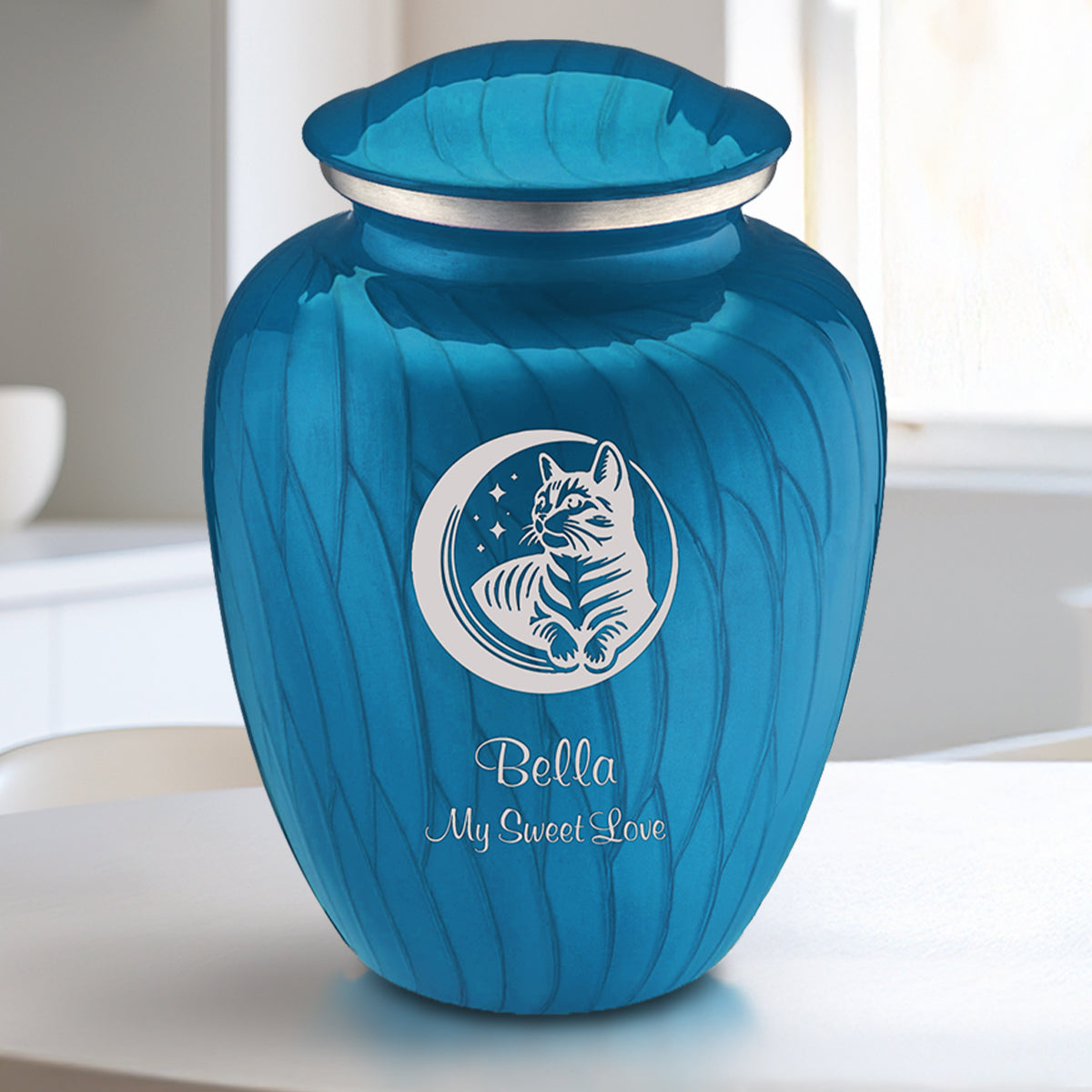 Medium Embrace Pearl Racing Blue Pet Cute Cat Cremation Urn
