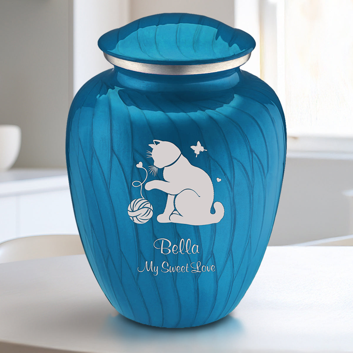 Medium Embrace Pearl Racing Blue Pet Fun Cat Cremation Urn