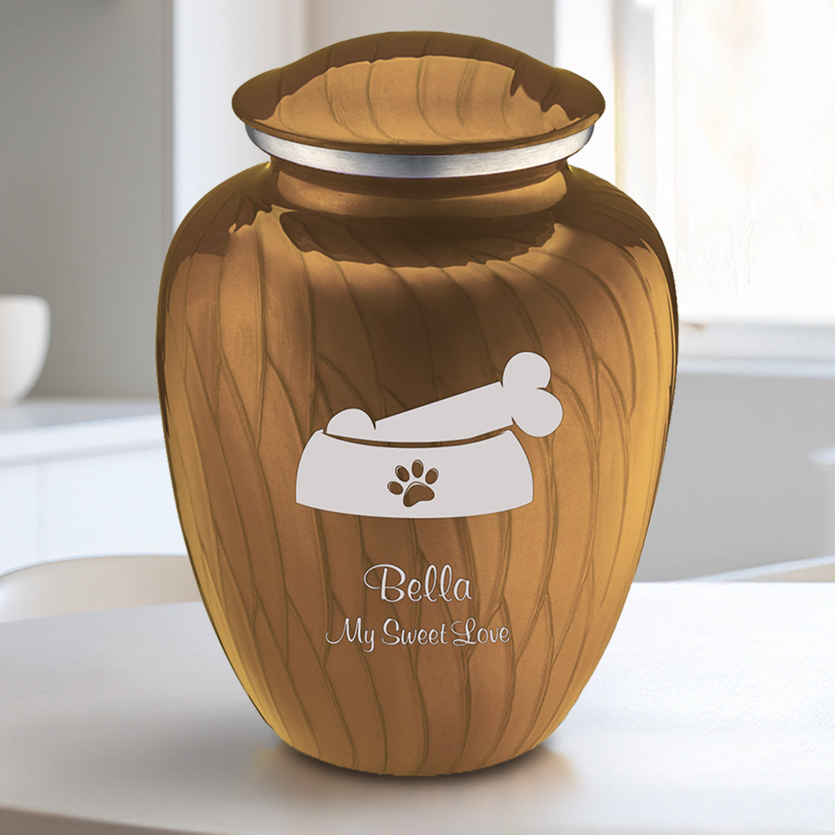 Medium Embrace Pearl Gold Pet Dog Bone Cremation Urn