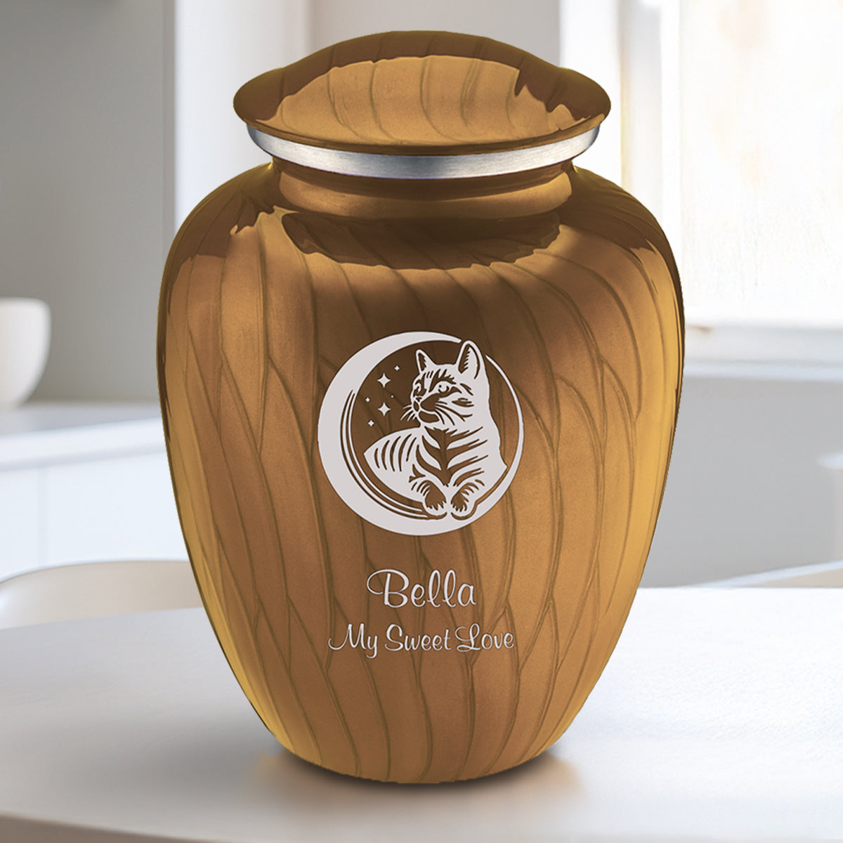 Medium Embrace Pearl Gold Pet Cute Cat Cremation Urn