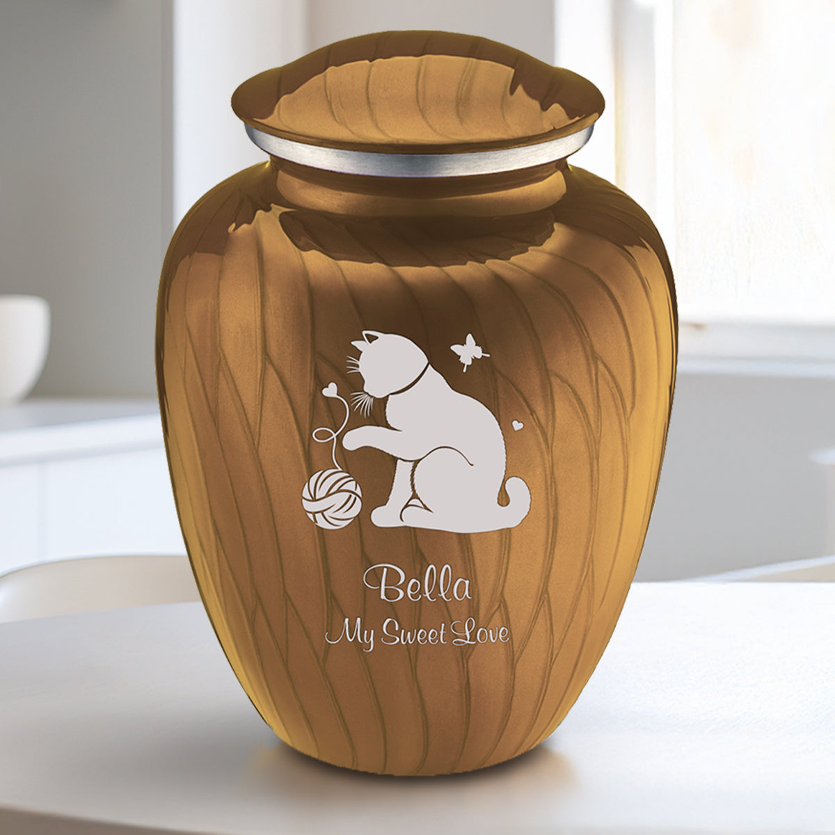 Medium Embrace Pearl Gold Pet Fun Cat Cremation Urn