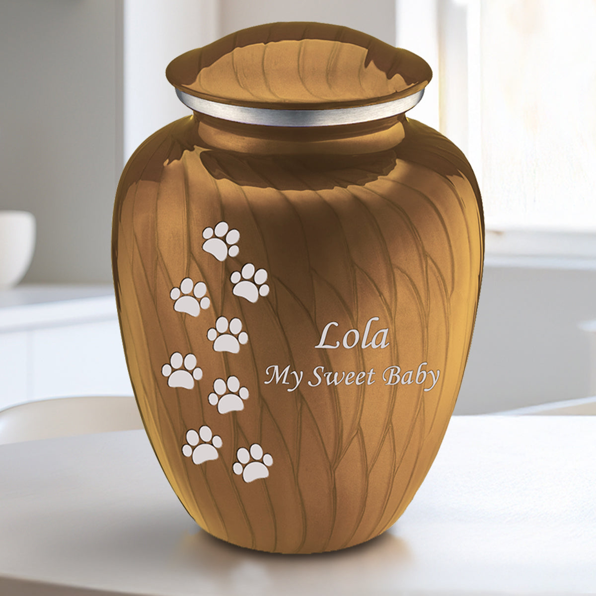 Medium Embrace Pearl Gold Walking Paws Pet Cremation Urn
