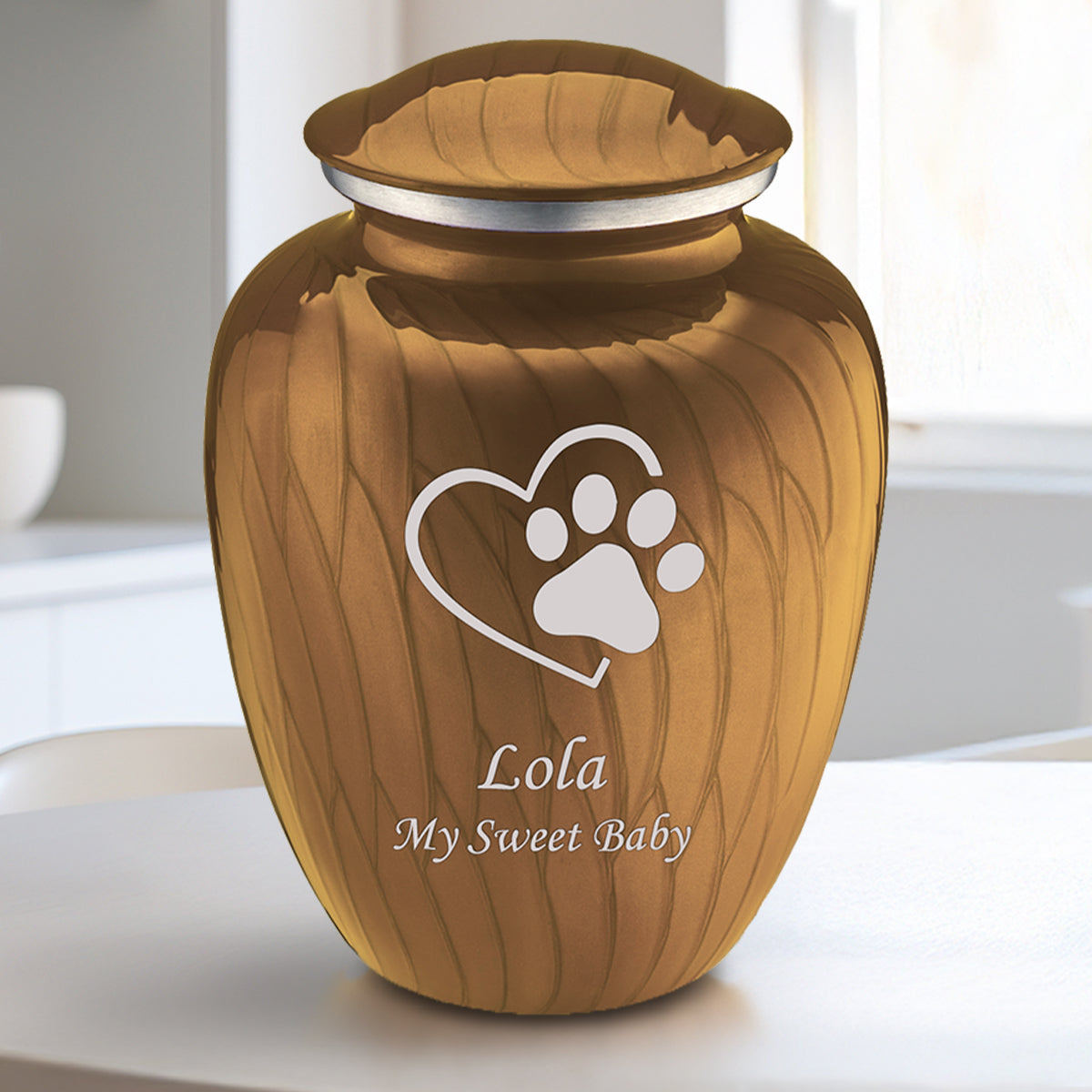 Medium Embrace Pearl Gold Single Paw Heart Pet Cremation Urn