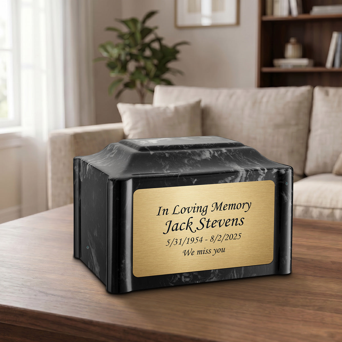 Adult Devotion Custom Engraved Black Pearl Cultured Marble Urns for Ashes