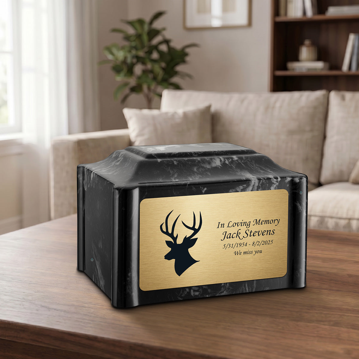 Adult Devotion Deer Black Pearl Cultured Marble Urns for Ashes