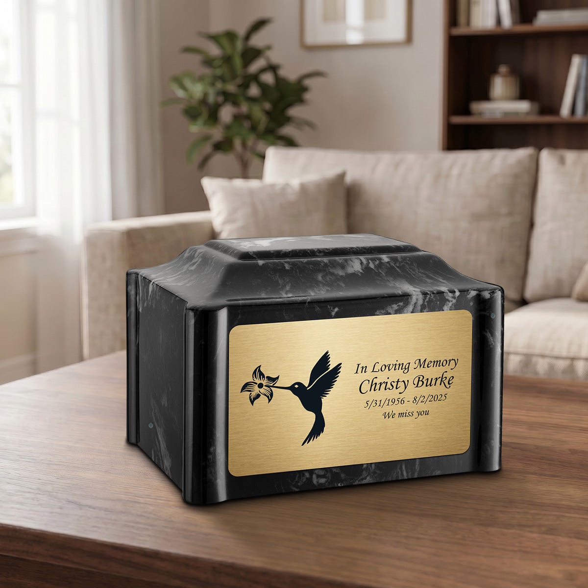 Adult Devotion Hummingbird Black Pearl Cultured Marble Urns for Ashes