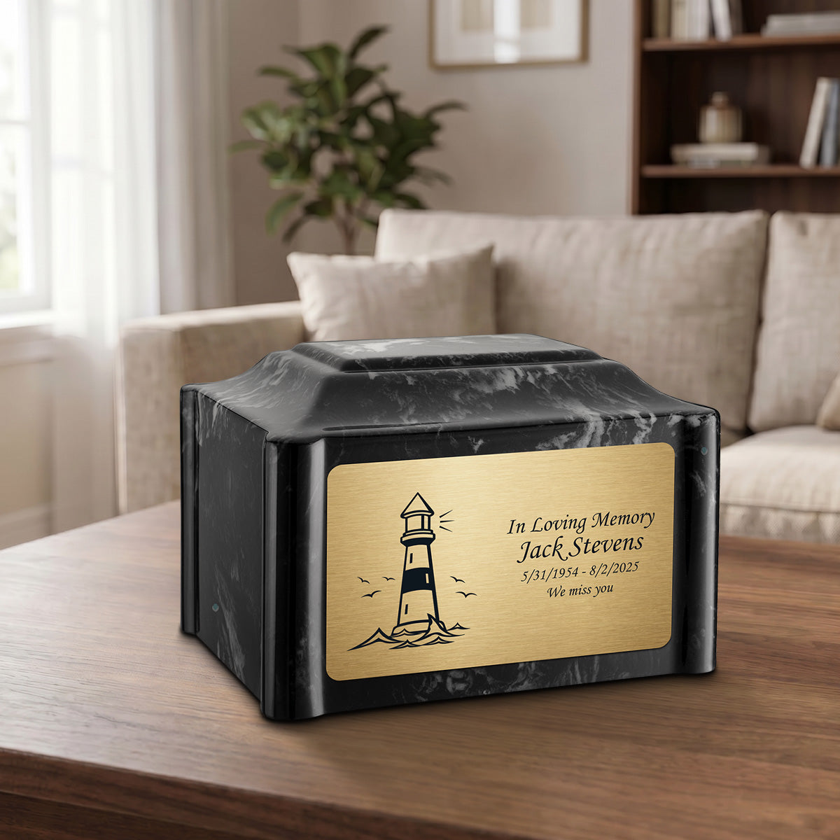 Adult Devotion Lighthouse Black Pearl Cultured Marble Urns for Ashes