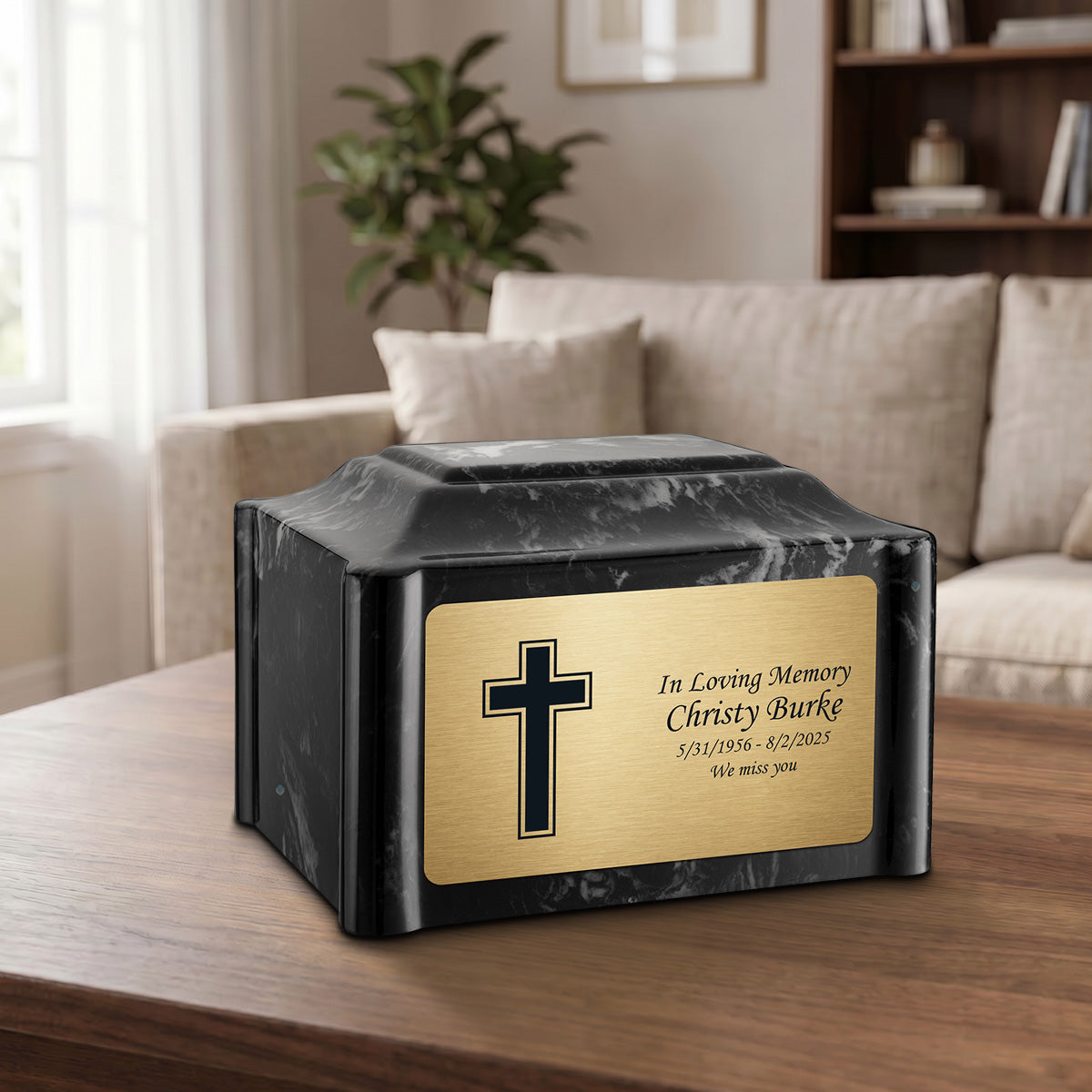 Adult Devotion Simple Cross Black Pearl Cultured Marble Urns for Ashes
