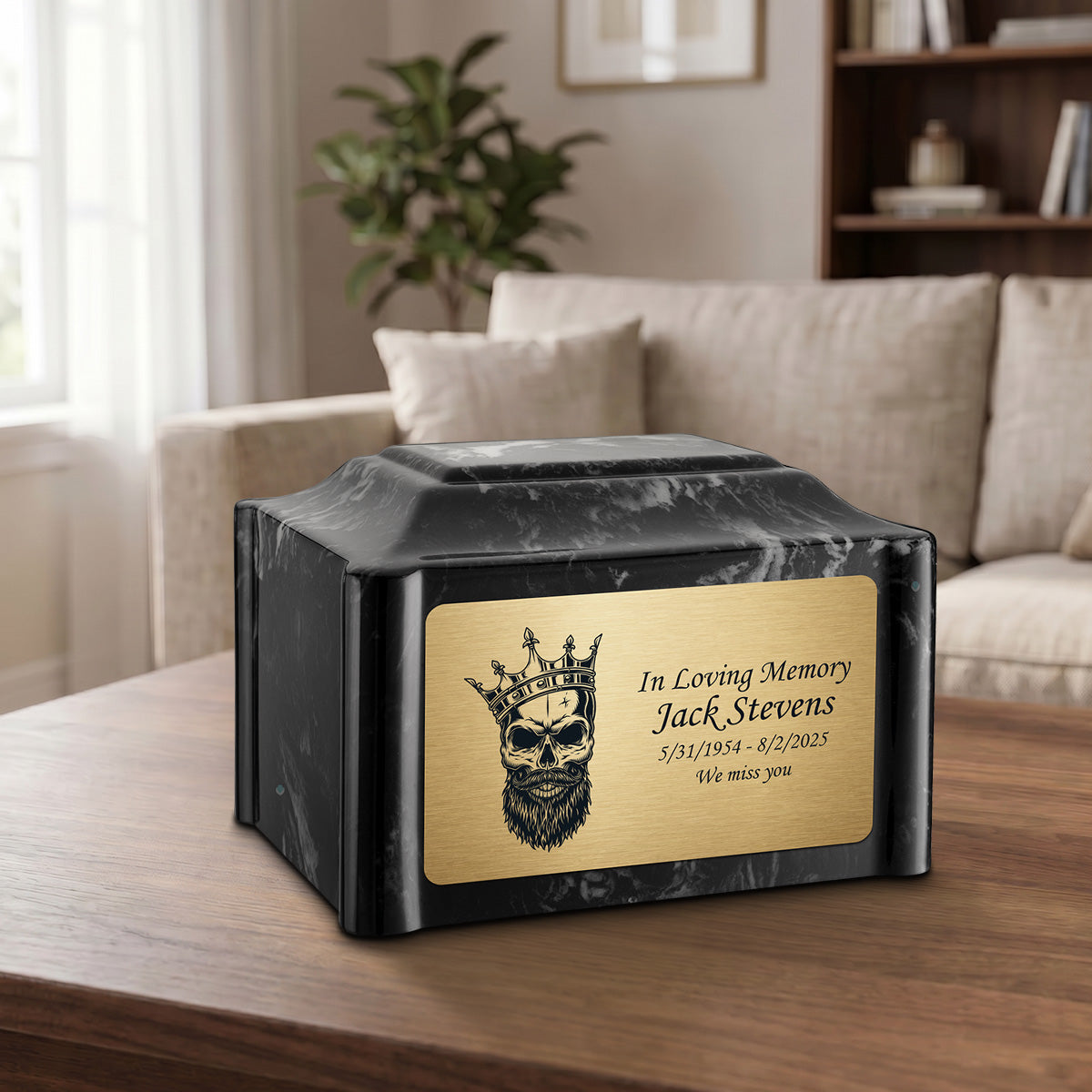 Adult Devotion Skull Black Pearl Cultured Marble Urns for Ashes