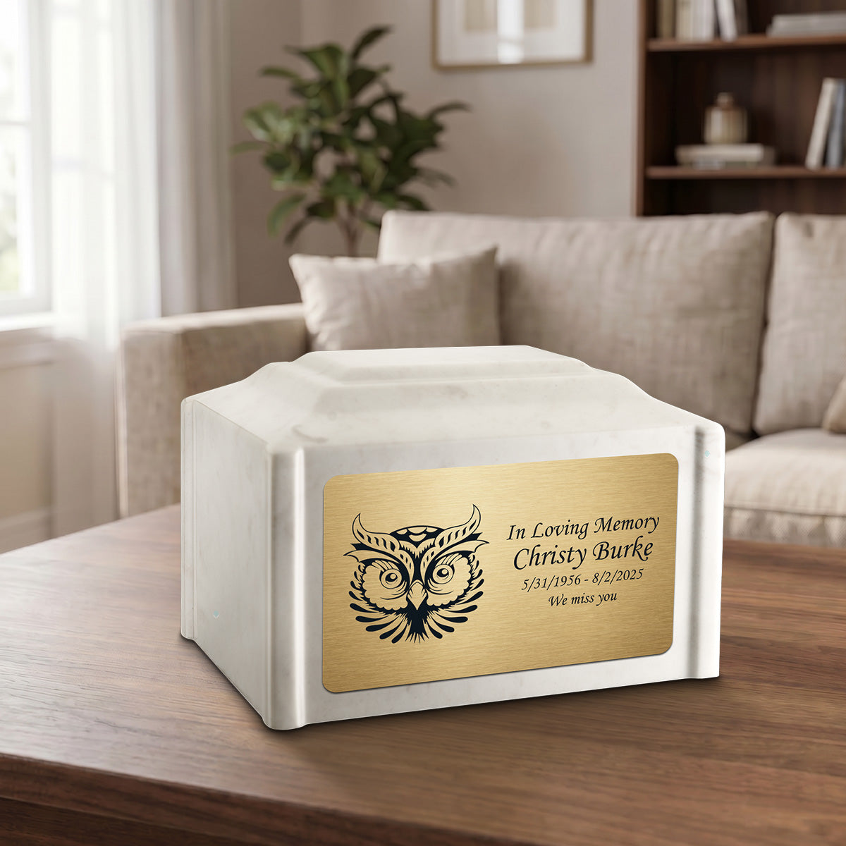 Adult Devotion Owl Diamond Cultured Marble Urns for Ashes