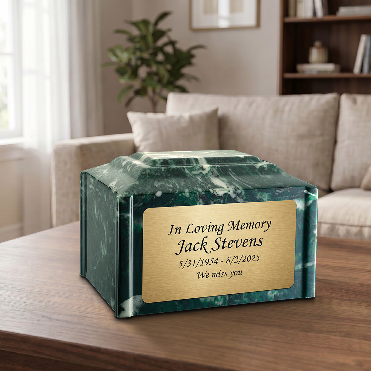 Adult Devotion Custom Engraved Emerald Cultured Marble Urns for Ashes