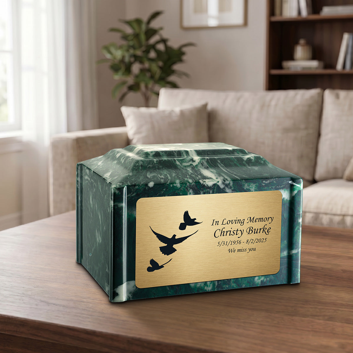 Adult Devotion Doves Emerald Cultured Marble Urns for Ashes