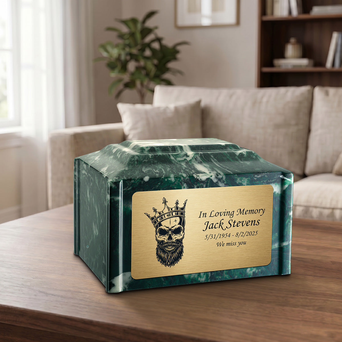 Adult Devotion Skull Emerald Cultured Marble Urns for Ashes