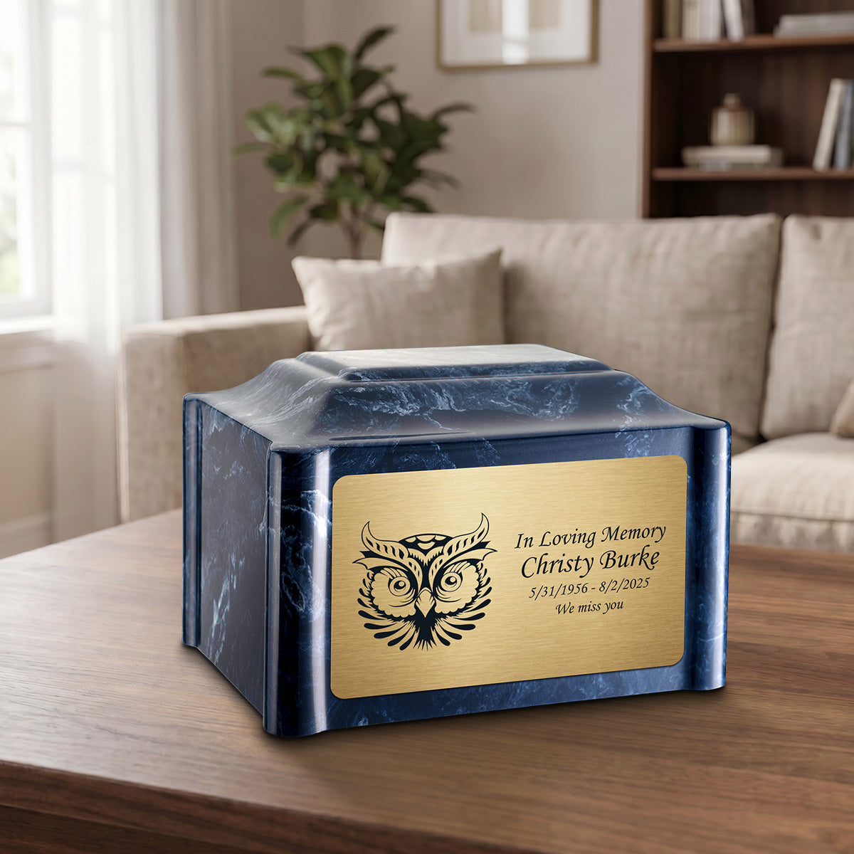 Adult Devotion Owl Ocean Breeze Cultured Marble Urns for Ashes