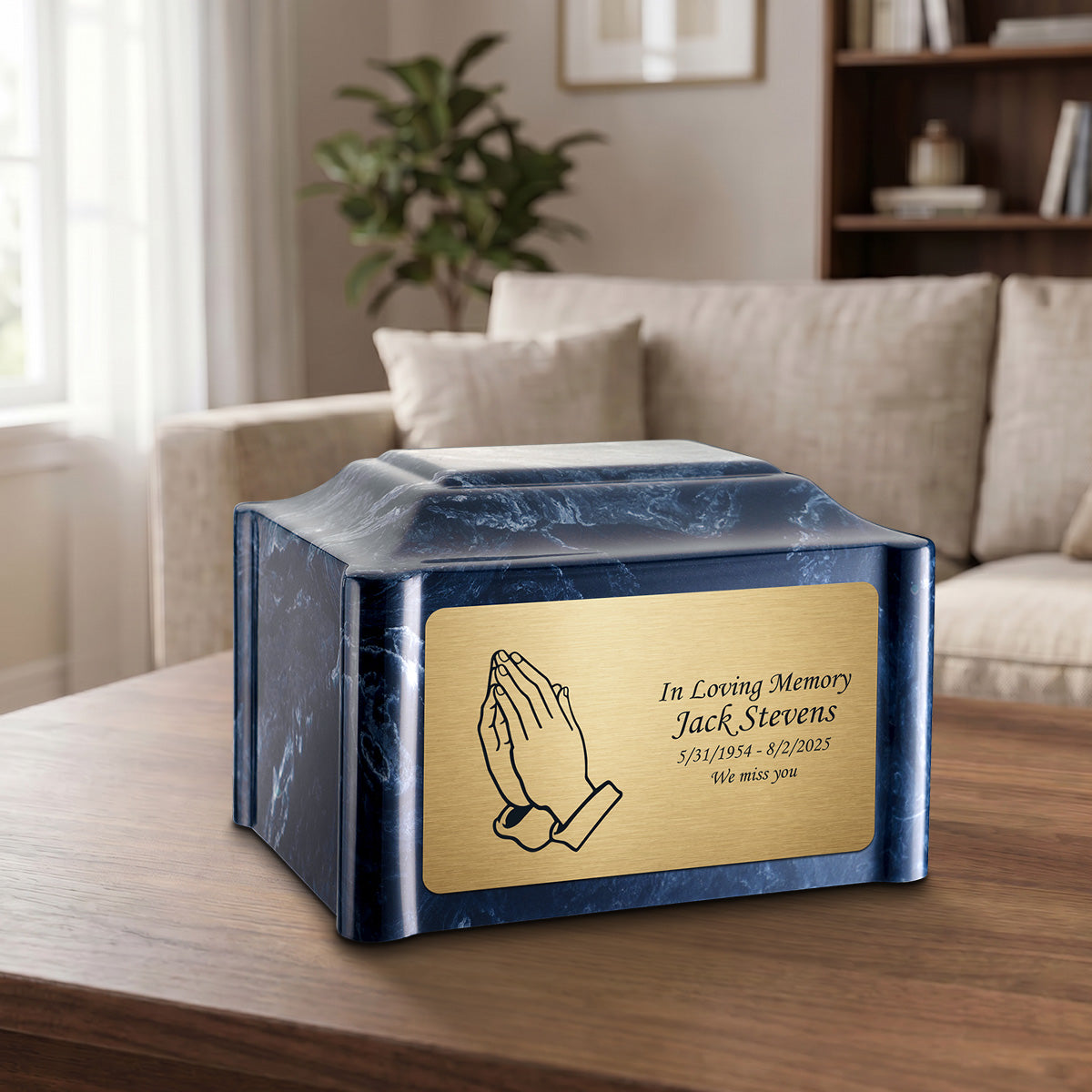 Adult Devotion Praying Hands Ocean Breeze Cultured Marble Urns for Ashes