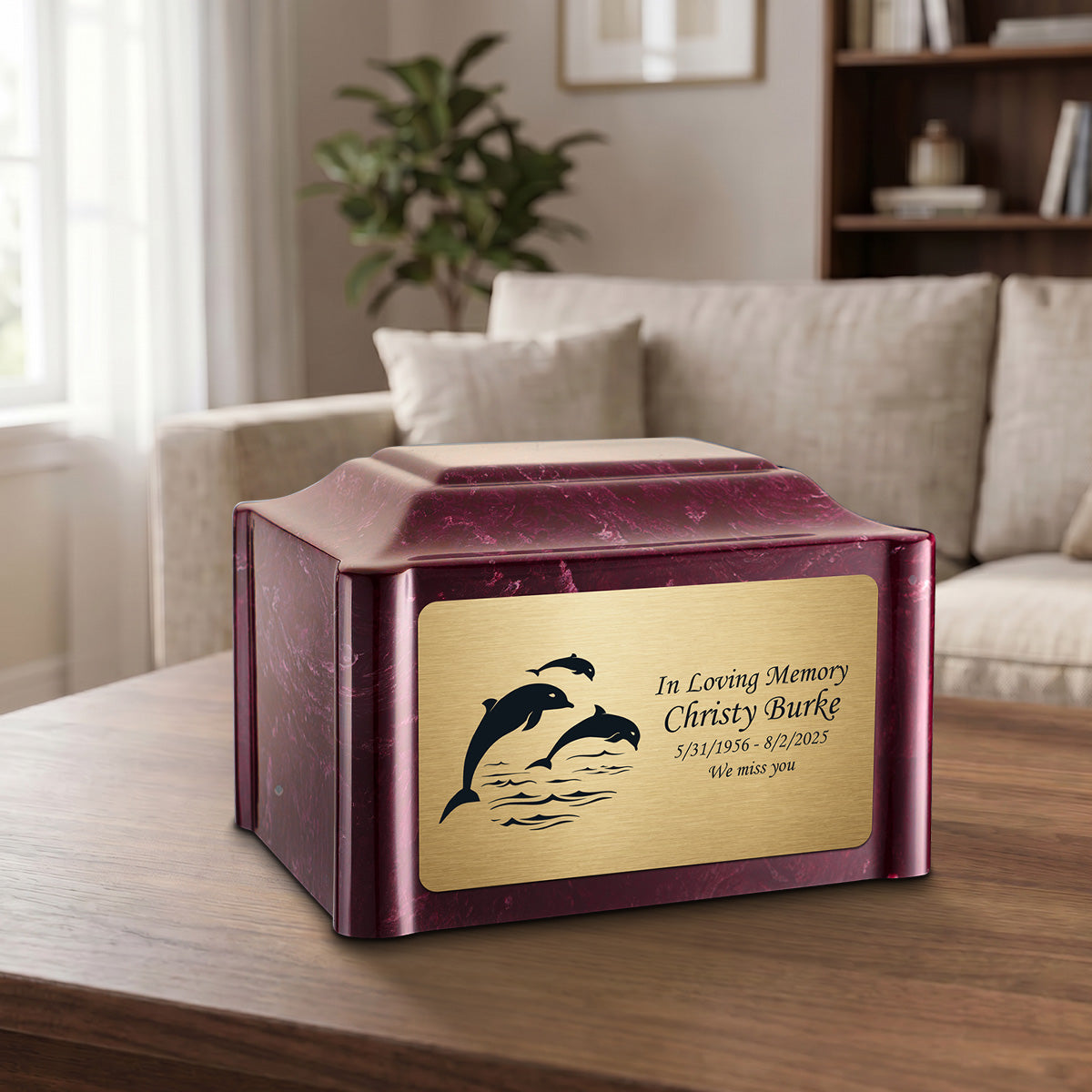 Adult Devotion Dolphin Summer Rose Cultured Marble Urns for Ashes