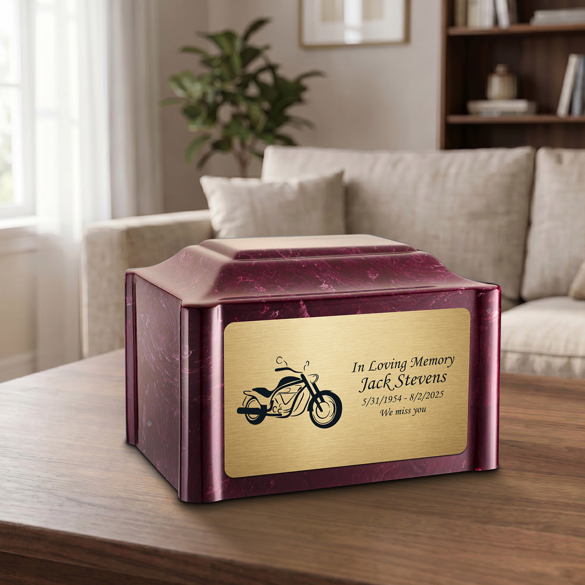 Adult Devotion Motorcycle Summer Rose Cultured Marble Urns for Ashes