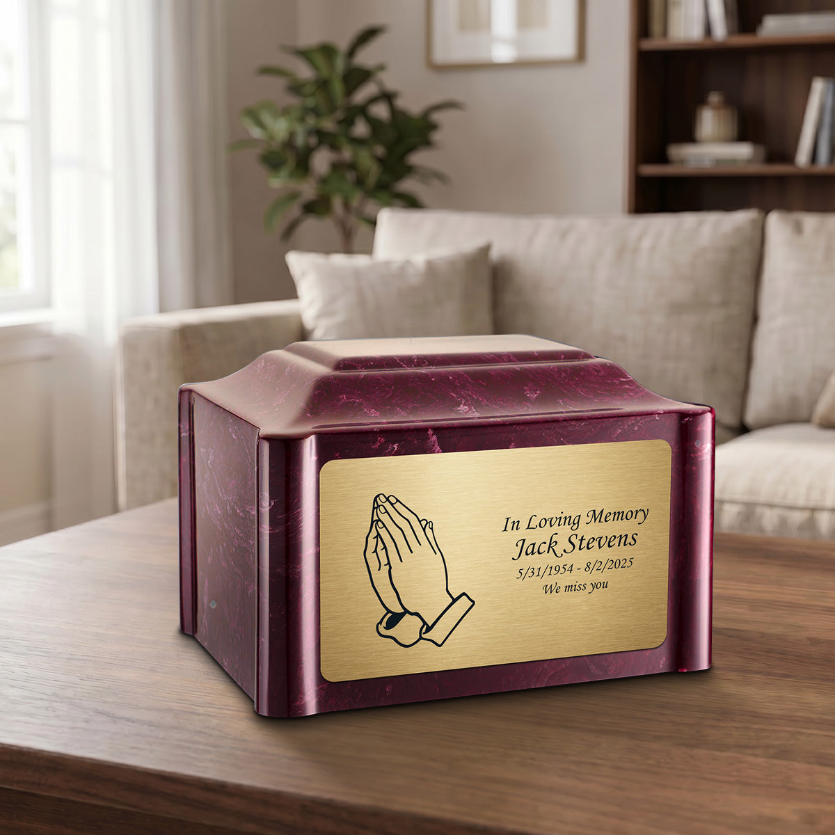 Adult Devotion Praying Hands Summer Rose Cultured Marble Urns for Ashes