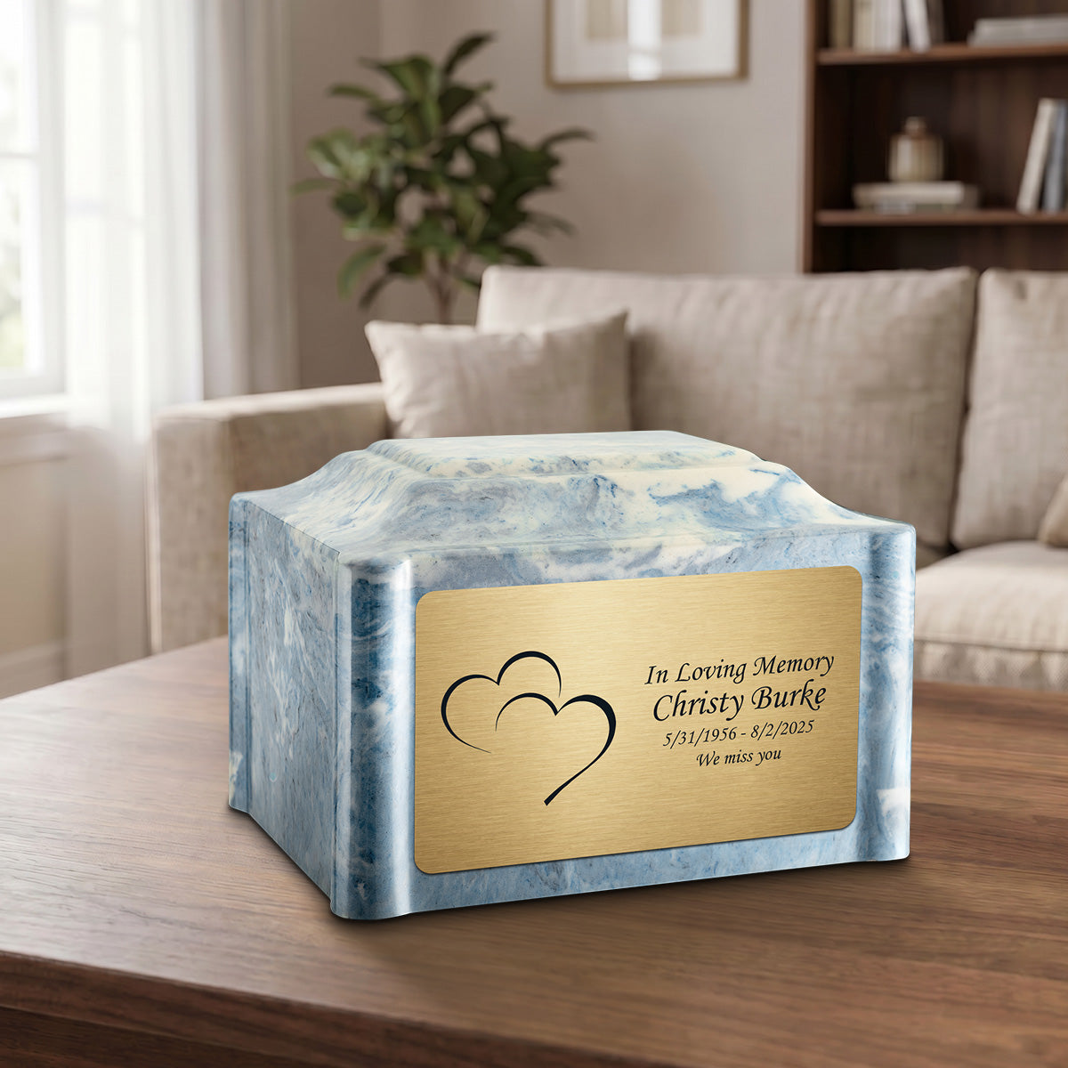 Adult Devotion Hearts Sky Blue Cultured Marble Urns for Ashes