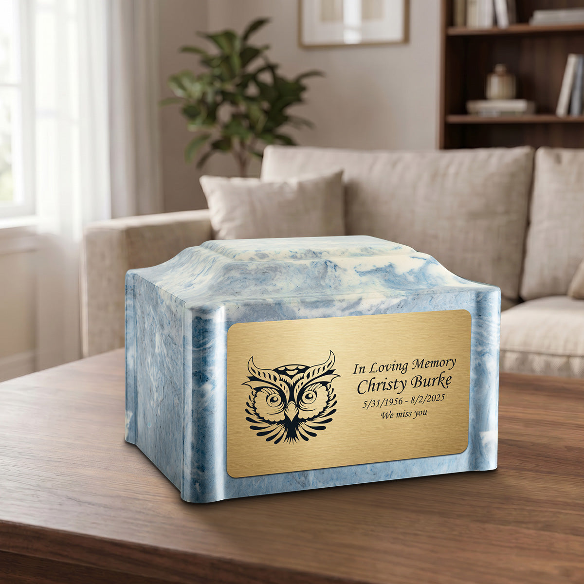 Adult Devotion Owl Sky Blue Cultured Marble Urns for Ashes
