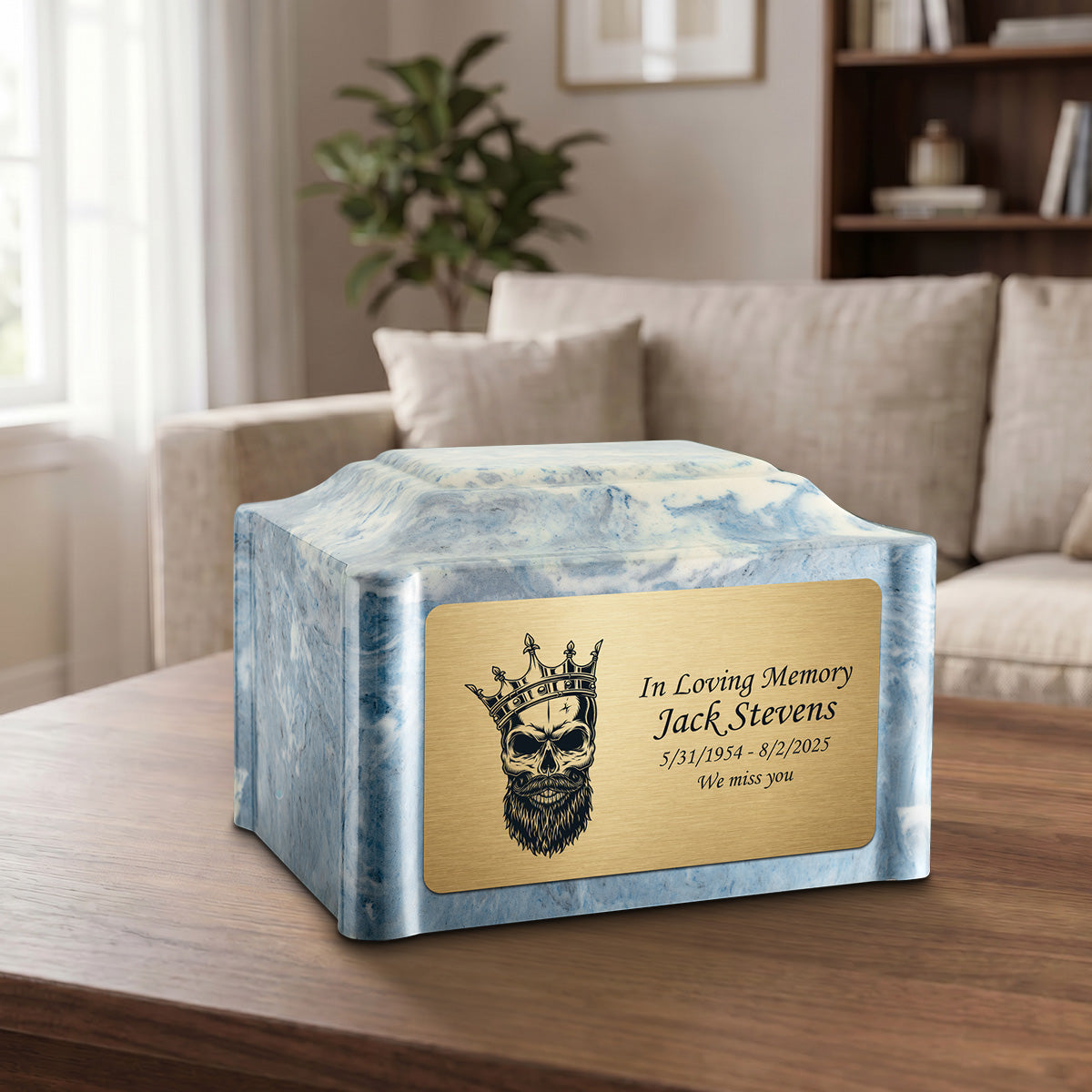 Adult Devotion Skull Sky Blue Cultured Marble Urns for Ashes