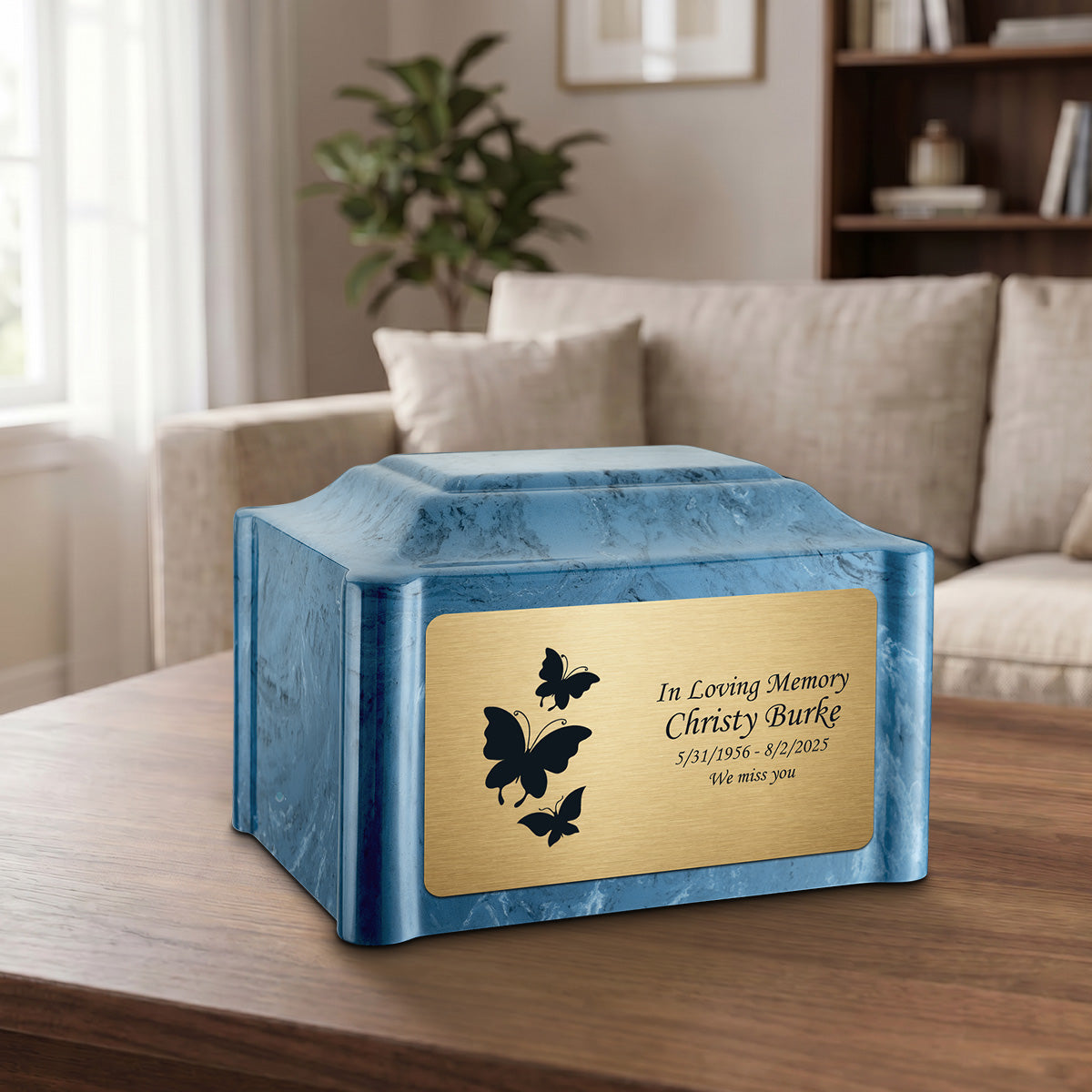 Adult Devotion Butterflies Twilight Blue Cultured Marble Urns for Ashes