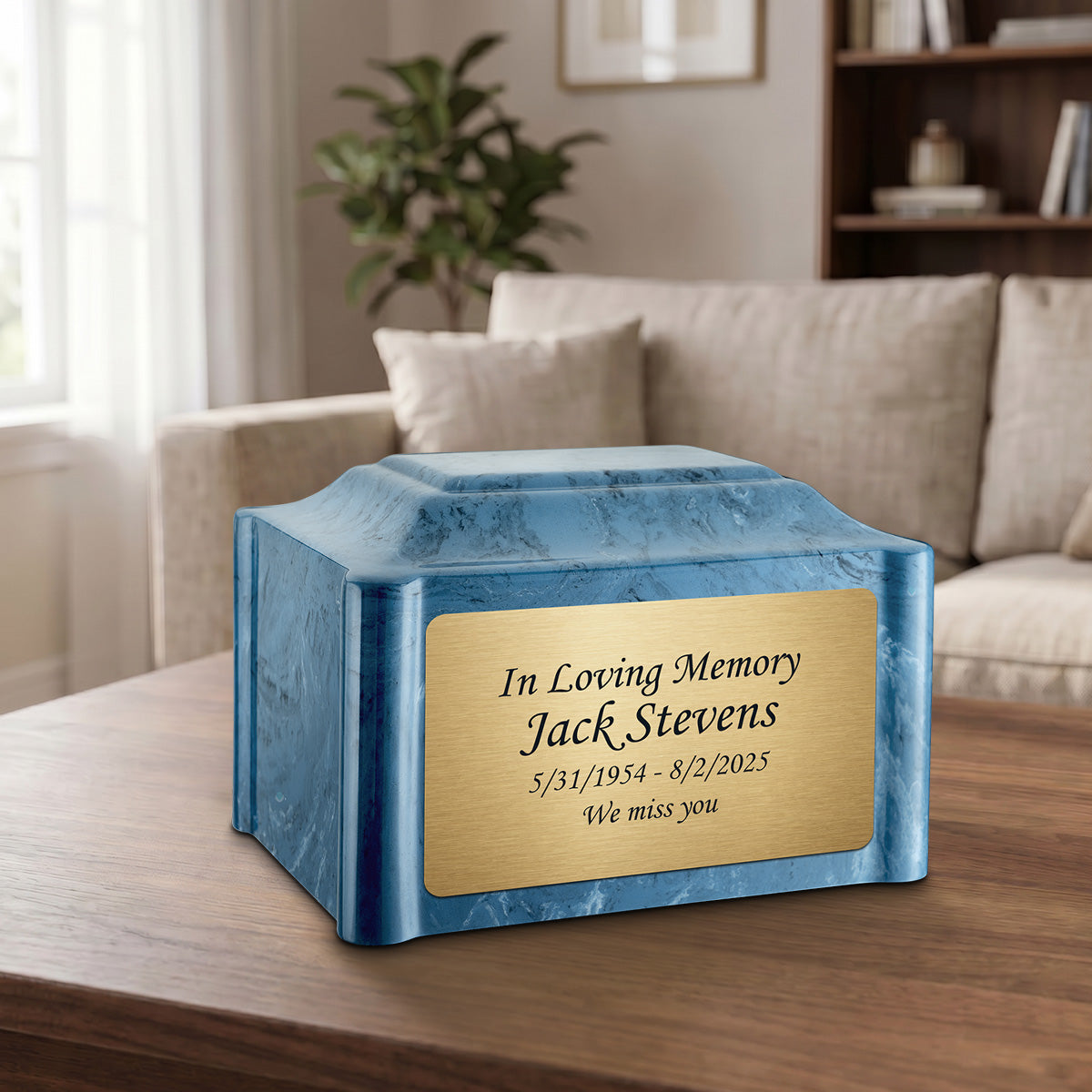 Adult Devotion Custom Engraved Twilight Blue Cultured Marble Urns for Ashes