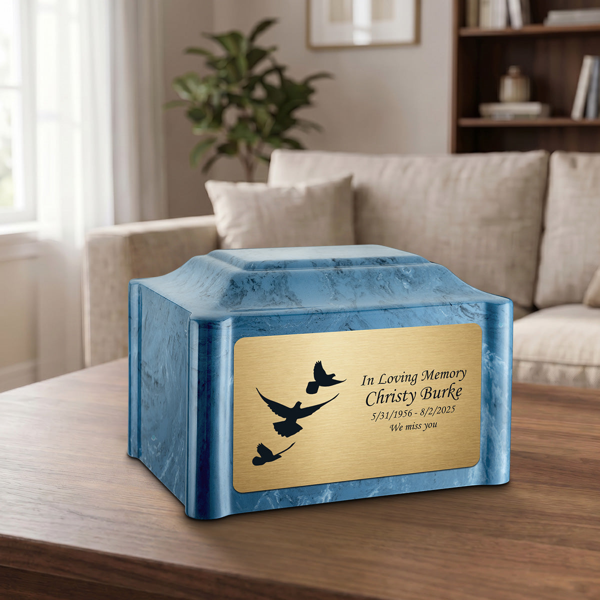 Adult Devotion Doves Twilight Blue Cultured Marble Urns for Ashes